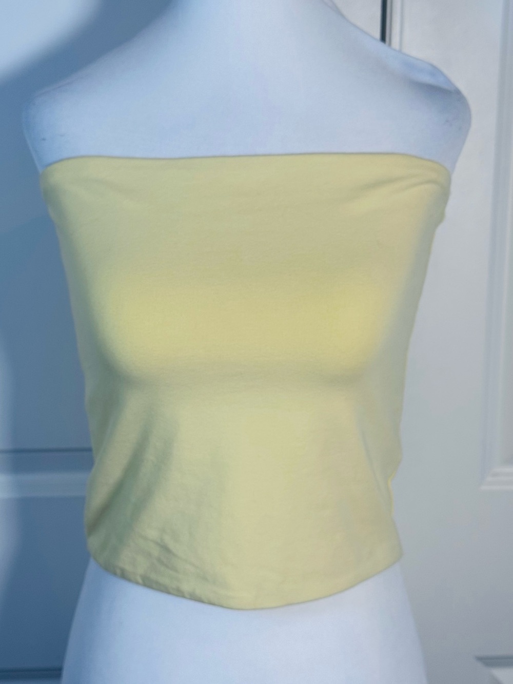 GAP Petite Tube Top S Butter Yellow Strapless Cotton Y2K Bandeau Cropped Stretch